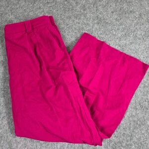Express Wide Leg Pants Linen Blend Trousers Magenta Pink High Rise Pleated 14 S